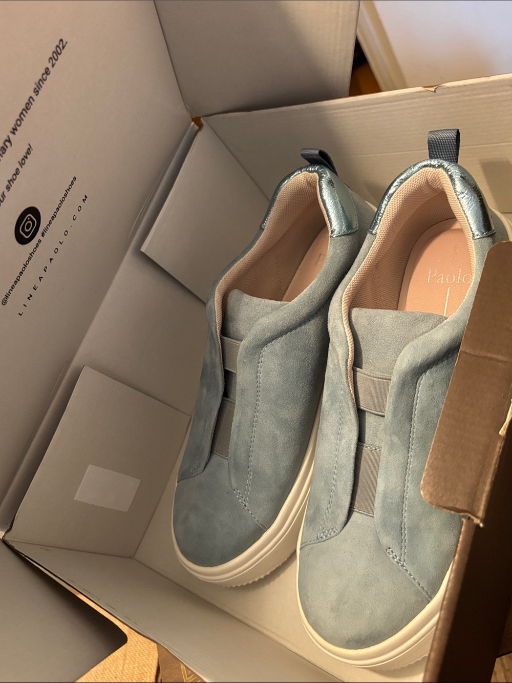 Paolo Light Blue Suede Slip-On Sneakers with shiny blue Heel women’s 8.5 - Picture 8 of 10